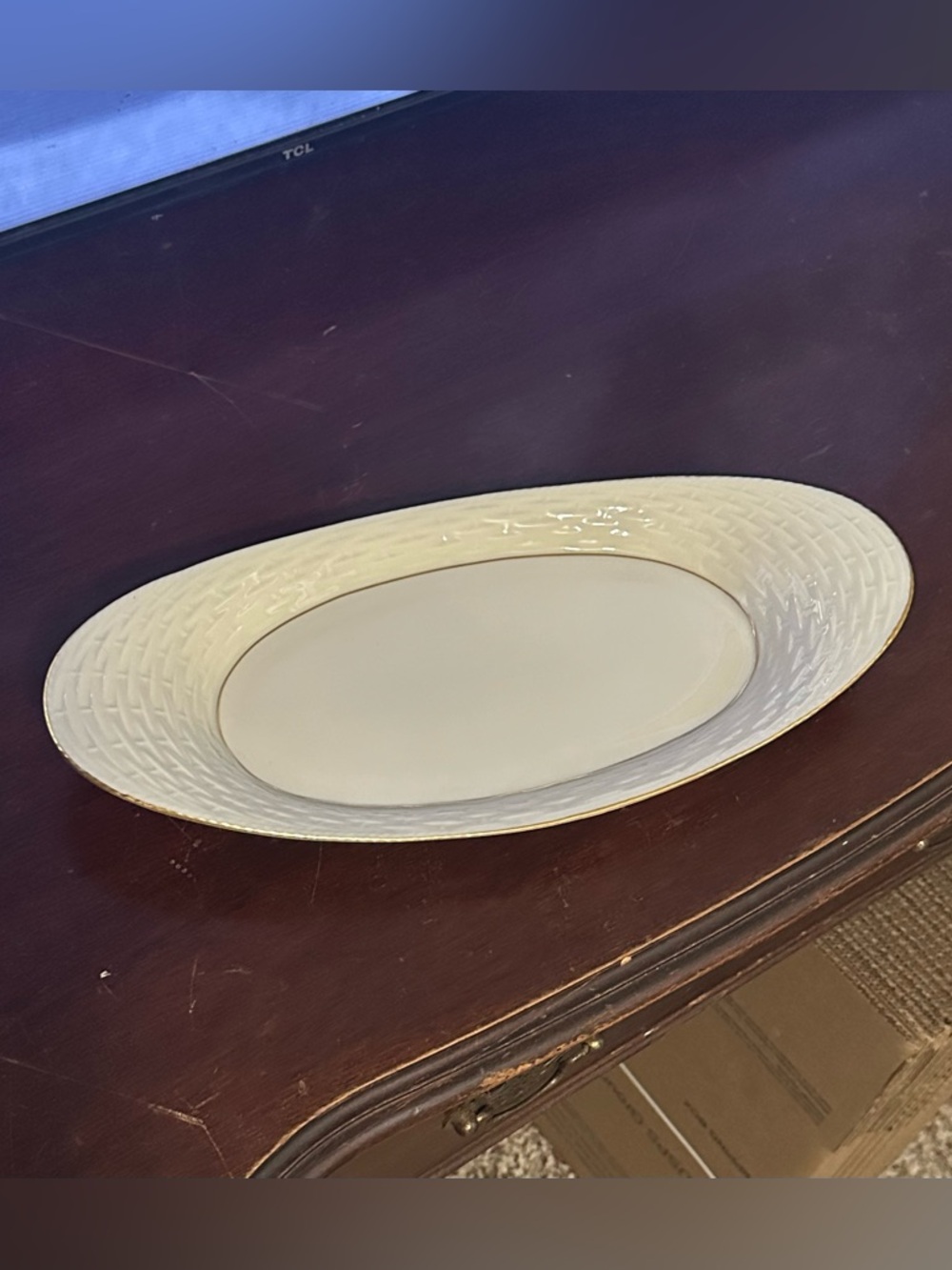 Vintage Lenox Porcelain Basket Weave Bread Serving Tray